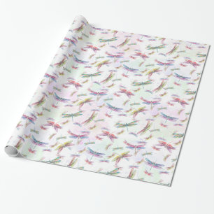 Aquarell-Libellen-rosa Lavendel-Gelb-Weiß Geschenkpapier