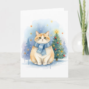 Aquarell Liebenswerter Orangefarbener Tabby-Weihna Karte