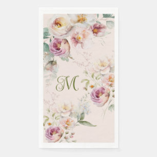 AQUARELL LIEBLICHES ROSA BLUMENMONOGRAMM INITIALE SERVIETTE