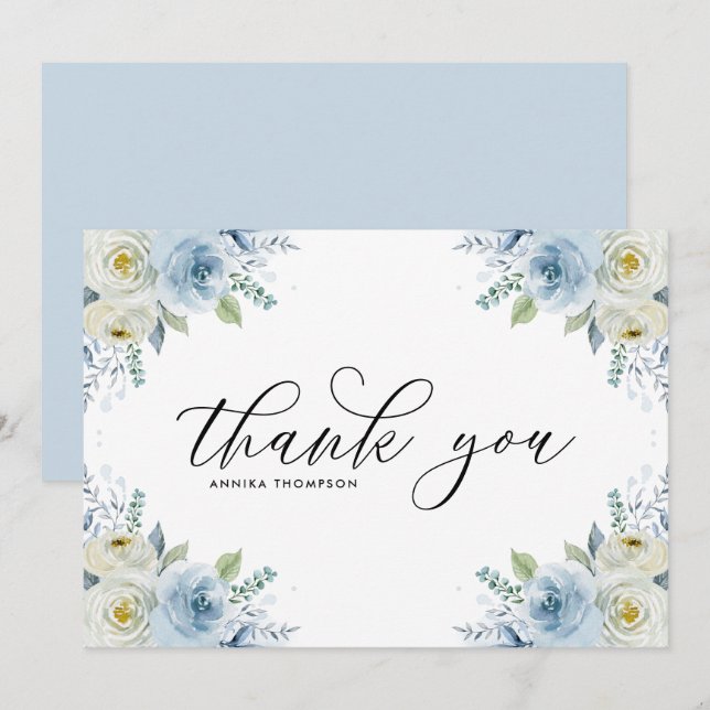 Aquarell Light Blue Flowers Bouquet Wedding Dankeskarte (Vorne/Hinten)