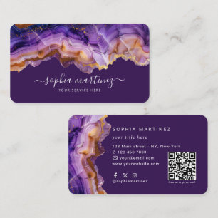 Aquarell Lila Achat Gold Glitter & QR-Code Visitenkarte