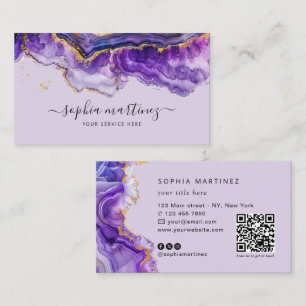 Aquarell Lila Achat Gold Glitter & QR-Code Visitenkarte