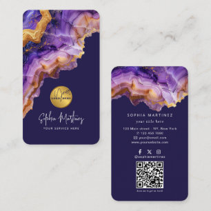 Aquarell Lila Achat Gold Glitter & QRCode-Logo Visitenkarte