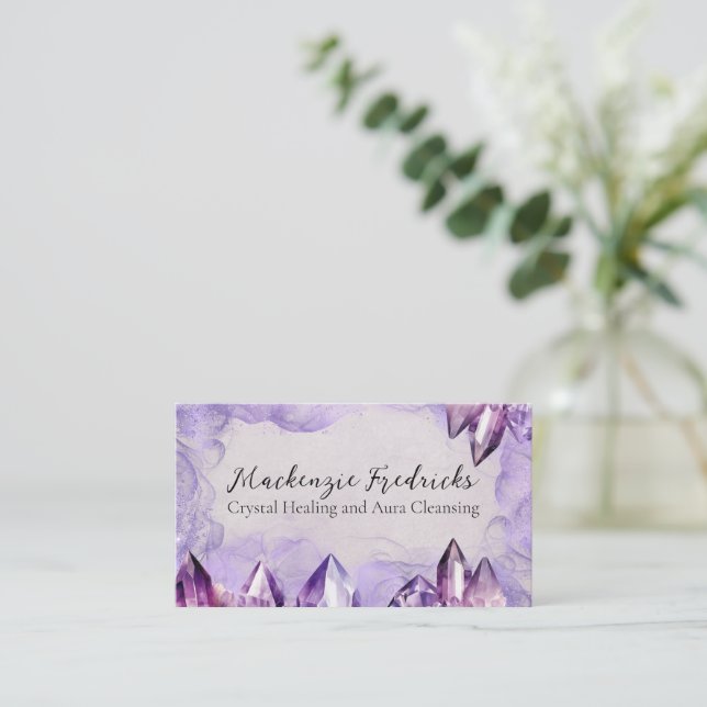 Aquarell Lila Amethyst-Kristalle Visitenkarte (Stehend Vorderseite)