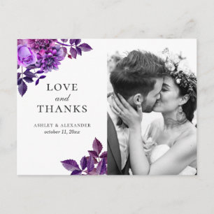 Aquarell lila Blume. Florales Hochzeit-Dankeschön Postkarte