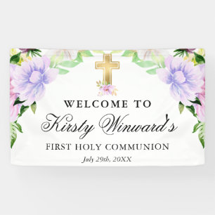 Aquarell lila Blumen Erstkommunion Banner