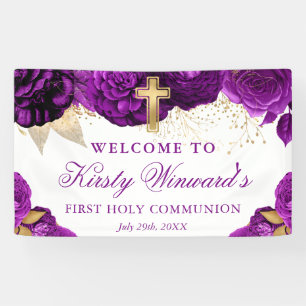 Aquarell lila Blumen Erstkommunion Banner