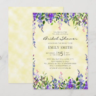 Aquarell Lila Blumen Gelbe Hochzeitsdusche Einladung