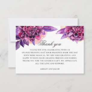 Aquarell lila Blumen. Violette Blumenhochzeit Dankeskarte