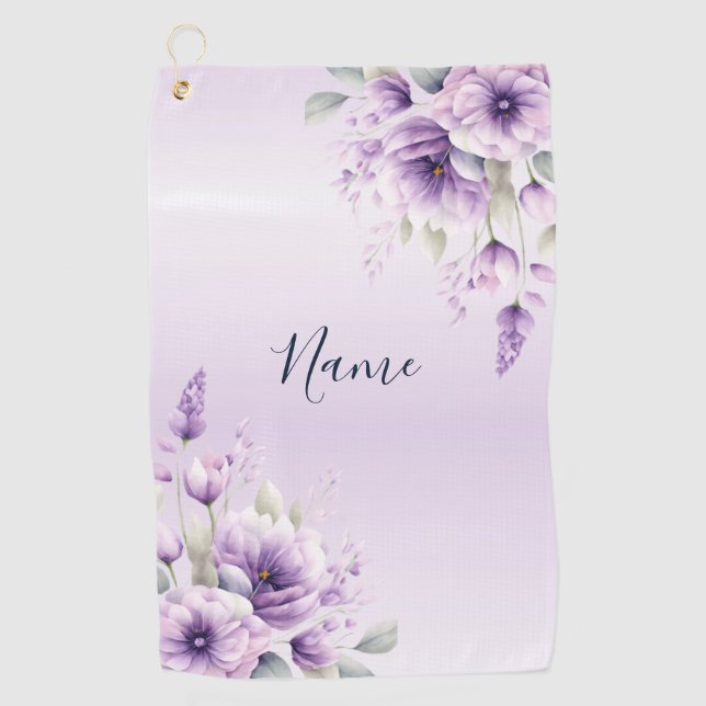 Aquarell Lila Blumenhandtuch Golfhandtuch (Vorderseite)