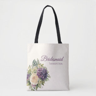 Aquarell Lila Blumenstrauß - Brautjungfer Geschenk Tasche