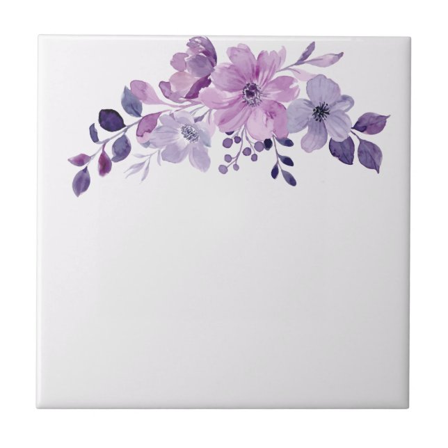 Aquarell lila Blumenstrauß  Fliese (Vorderseite)