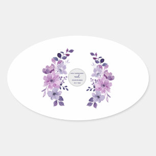 Aquarell lila Blumenstrauß Ovaler Aufkleber
