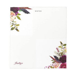 Aquarell Lila Boho Floral Herbst Personalisiert Notizblock