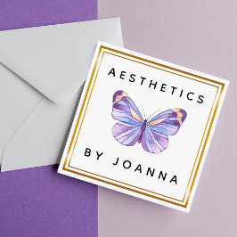 Aquarell Lila Butterfly Gold Border Ästhetik Quadratische Visitenkarte