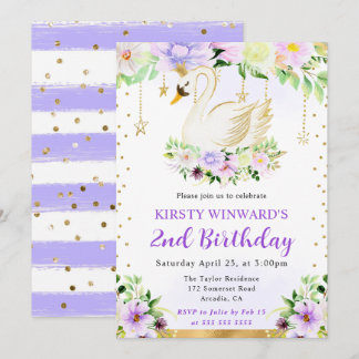 Aquarell Lila & Creme Blume Schwan Geburtstag Einladung