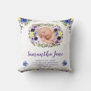 Aquarell Lila & Creme Blumen Baby Foto Kissen