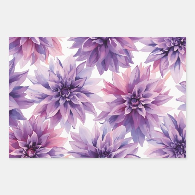 Aquarell Lila Dahlienblumen  Geschenkpapier Set (Vorderseite)