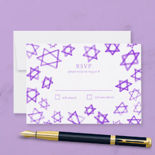 Aquarell Lila Davidstern Bar-Mizwa RSVP Karte