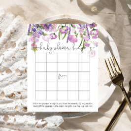 Aquarell Lila Floral Baby Dusche Bingo Spiel