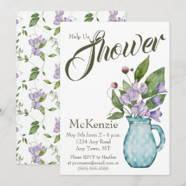 Aquarell Lila florale Platterbsen Kinderdusche Einladung