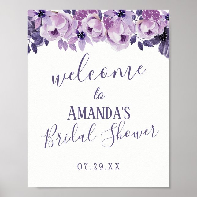 Aquarell Lila florales Brautparty Willkommen Poster (Vorne)