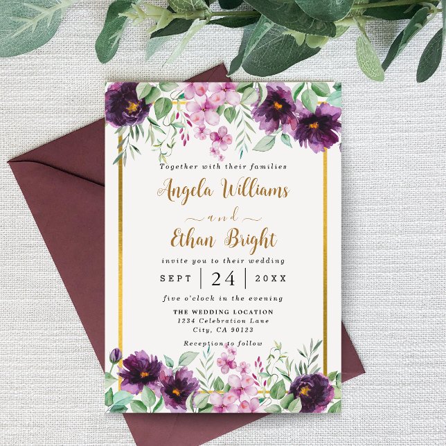 Aquarell Lila Florals Hochzeitsfeier Save The Date (Von Creator hochgeladen)