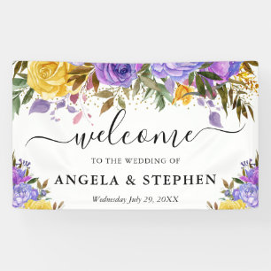 Aquarell Lila Gelbe Blumen Hochzeit Willkommen Banner