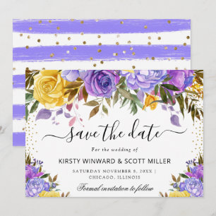 Aquarell Lila Gelbe Sommerblumen Hochzeit Save The Date