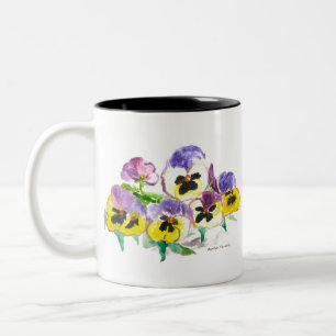 Aquarell Lila Gelbe Stiefmütterchen Floral Rustika Zweifarbige Tasse