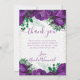 Aquarell Lila Glam Rosen Blumen Sweet 16 Dankeskarte