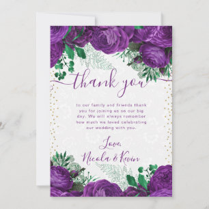 Aquarell-Lila-Glamour-Rosen Blumen Hochzeit Dankeskarte