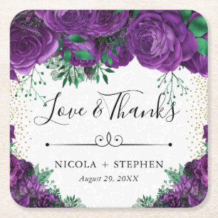 Aquarell-Lila-Glamour-Rosen-Hochzeit Rechteckiger Pappuntersetzer