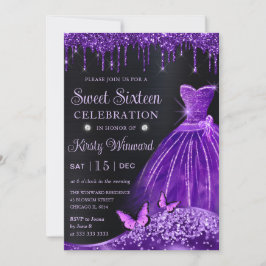 Aquarell Lila Glitzer Kleid 16 . Geburtstag Einladung