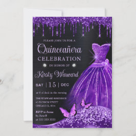 Aquarell Lila Glitzer Kleid Quinceanera Einladung