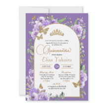 Aquarell Lila & Gold Butterfly Quinceñera