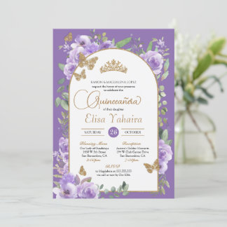 Aquarell Lila & Gold Butterfly Quinceñera Einladung