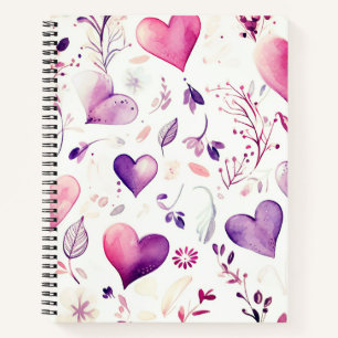 Aquarell-Lila-Herzen-Notizbuch Notizbuch