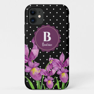 Aquarell Lila Iris Schwarz-weiß Polka Dots Case-Mate iPhone Hülle