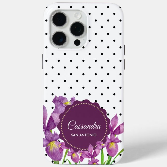 Aquarell Lila Iris Schwarz-weiß Polka Dots Case-Mate iPhone Hülle (Rückseite)