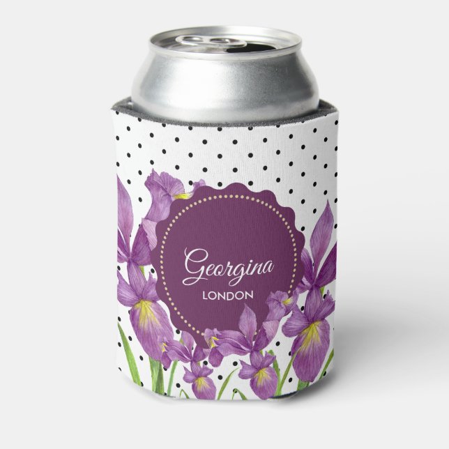 Aquarell Lila Iris Schwarz-weiß Polka Dots Dosenkühler (Kanne Rückseite)