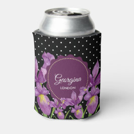 Aquarell Lila Iris Schwarz-weiß Polka Dots Dosenkühler