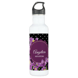 Aquarell Lila Iris Schwarz-weiß Polka Dots Edelstahlflasche