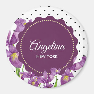 Aquarell Lila Iris Schwarz-weiß Polka Dots Magnet