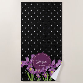 Aquarell Lila Iris Schwarz-weiß Polka Dots Strandtuch