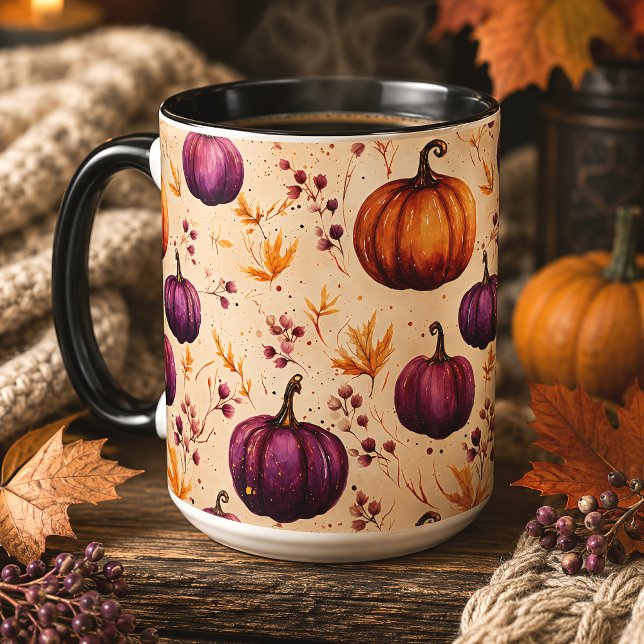 Aquarell Lila Kürbisse Herbsternte Tasse (Von Creator hochgeladen)