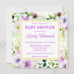 Aquarell Lila Magische Blumen Babyparty Einladung