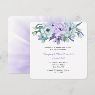 Aquarell Lila Minze Florals Sweet 16 Einladung