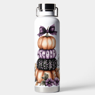 AQUARELL LILA ORANGE SCHWARZ HALLOWEEN KÜRBISSE TRINKFLASCHE