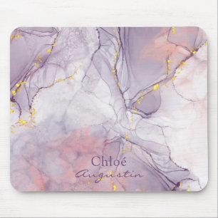 Aquarell Lila Rosa Alkohol Tinte Gold Glitzer C Mousepad